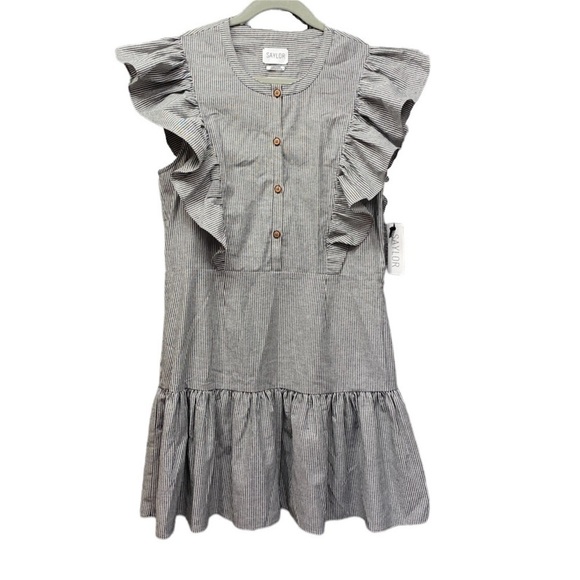 [Read] NEW Saylor Melody Striped Ruffle Sleeve Tiered Dress Sz L - Picture 1 of 11